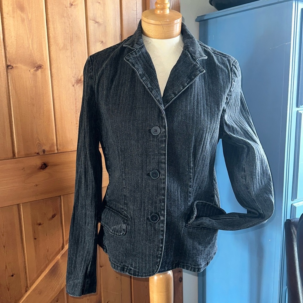 Champs denim Jean XL fitted stretch jacket black stone wash collared Vintage